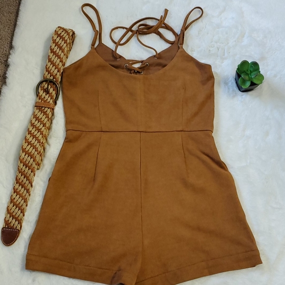 "HOLOGRAM" TAN FAUX SUEDE ROMPER! - Picture 2 of 6